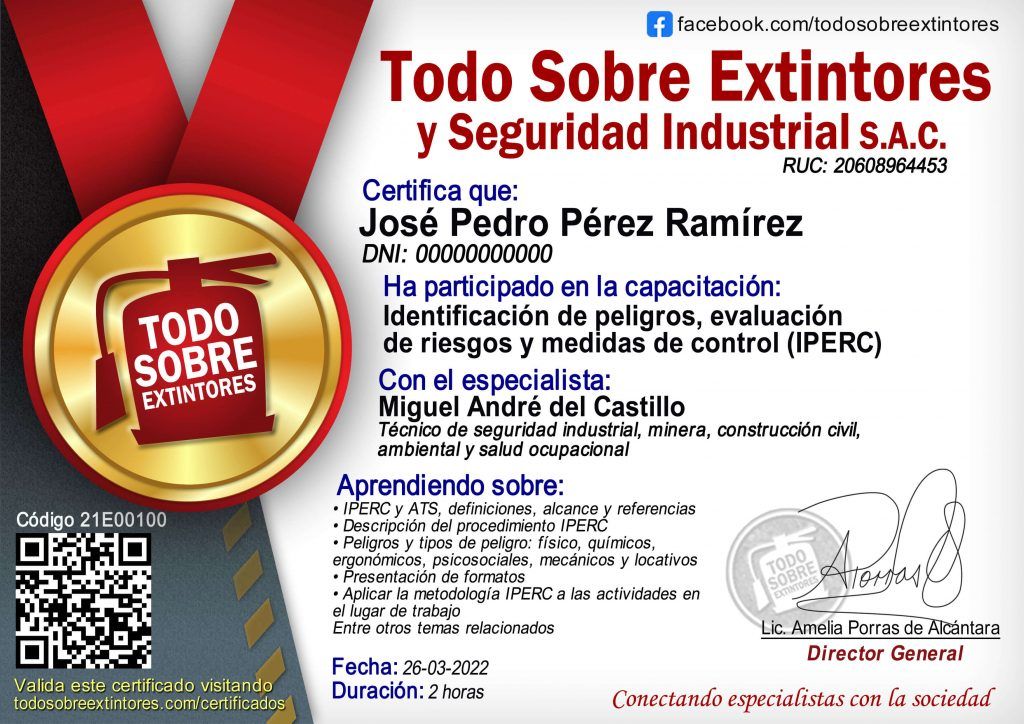 Certificado de Identificación de peligros, evaluación de riesgos y ...