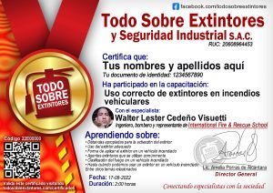 Certificado de la capacitación Uso correcto de extintores en incendios vehiculares