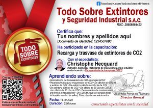 Certificado de la capacitación Recarga y trasvase de extintores de Co2