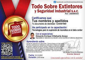 Certificado de la capacitación Tecnologías para la supresión de incendios en el Data Center