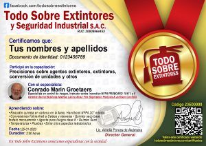 Certificado de la capacitación Precisiones sobre agentes extintores, extintores, conversión de unidades y otros