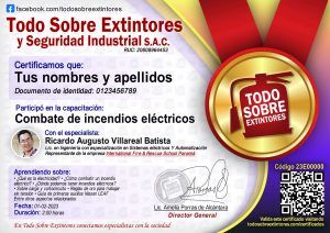 Certificado de la capacitación Combate de incendios eléctricos