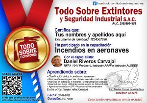 Certificado de la capacitación Incendios en aeronaves