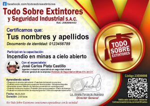 Certificado de la capacitación Incendio en minas a cielo abierto