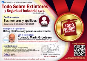 Certificado de la capacitación Clasificación y potenciales de extinción – Rating