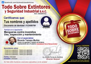 Certificado de la capacitación Mangueras contra incendios - Uso, inspección y mantenimiento