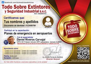 Certificado de la capacitación Planes de emergencia en aeropuertos