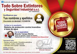 Certificado de la capacitación Sistemas de protección contra incendios a base de agua