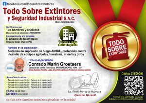 Certificado de la capacitación Sistemas de supresión de fuego ANSUL para equipos agrícolas, forestales, minería, militares, transporte público, manejo de basurales y otros