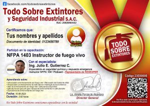 Certificado de la capacitación NFPA 1403 Instructor de fuego vivo