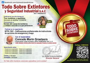 Certificado de la capacitación NFPA 1041 Calificaciones profesionales de instructores de servicios de emergencias y fuego