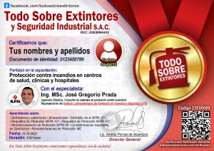 Certificado de la capacitación Protección contra incendios en centros de salud, clínicas y hospitales