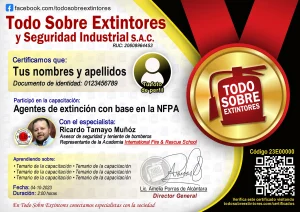 Certificado de la capacitación Agentes de extinción con base en NFPA