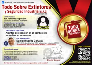 Certificado de la capacitación Agentes de extinción en el combate de incendios en aeronaves