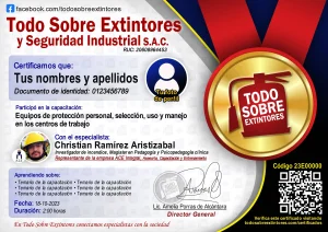 Certificado de la capacitación Equipos de protección personal, selección, uso y manejo en los centros de trabajo