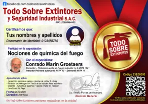 Certificado de la capacitación Nociones de química del fuego
