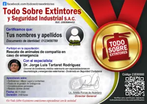 Certificado de la capacitación Rescate de animales de compañía en caso de emergencia
