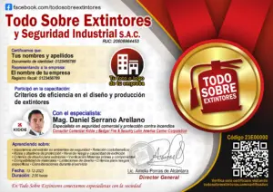 Certificado de la capacitación Criterios de eficiencia en diseño y producción de extintores