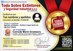 Certificado de la capacitación Agentes extintores – Desde el agua hasta los agentes limpios