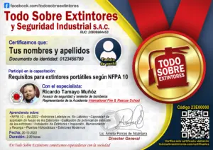 Certificado de la capacitación Requisitos para extintores portátiles según la NFPA 10