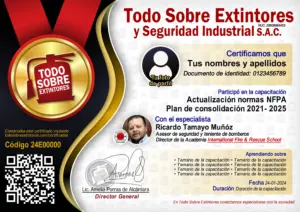 Certificado de la capacitación Actualización NORMAS NFPA, Plan de consolidación 2021– 2025