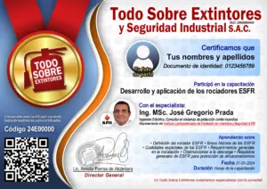 Certificado de la capacitación Desarrollo y aplicación de los rociadores ESFR