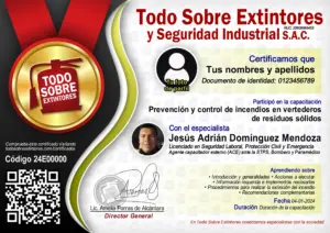 Certificado de la capacitación Prevención y control de incendios en vertederos de residuos sólidos