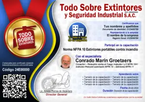 Certificado de la capacitación Norma NFPA 10 – Extintores Portátiles contra Incendios