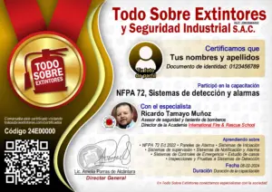 Certificado de la capacitación Sistemas de detección y alarmas NFPA 72