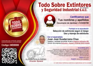 Certificado de la capacitación Selección de extintores según el riesgo - Uso y manejo de extintores
