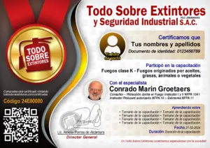 Certificado de la capacitación Fuegos clase K – Fuegos originados por aceites o grasas, animales o vegetales