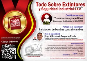 Certificado de la capacitación Instalación de bombas contra incendios