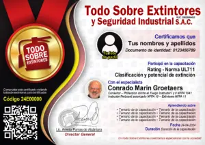 Certificado de la capacitación Rating – Norma UL 711 Clasificación y potencial de extinción de extintores