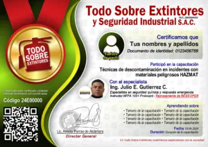Certificado de la capacitación Técnicas de descontaminación en incidentes HAZMAT