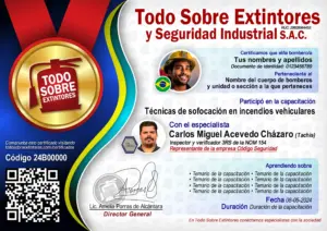 Certificado de la capacitación Técnicas de sofocación en incendios vehiculares