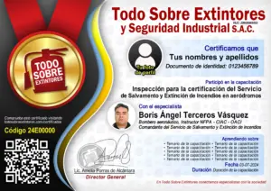 Certificado de la capacitación Inspección para la certificación del servicio de salvamento y extinción de incendios SSEI en aeródromos
