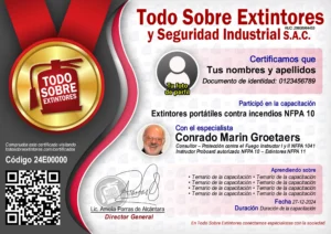 Certificado de la capacitación Extintores Portátiles contra Incendios NFPA 10