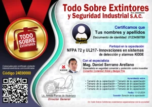 Certificado de la capacitación NFPA 72 y UL217- Innovaciones en sistemas de detección y alarmas KIDDE