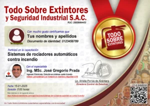 Certificado de la capacitación Sistemas de rociadores automáticos contra incendio
