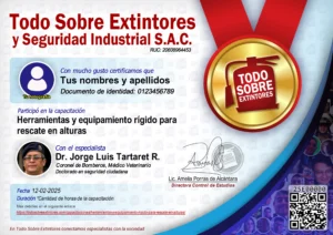 Certificado de la capacitación Herramientas y equipamiento rígido para rescate en alturas