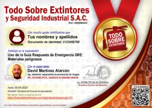 Certificado de la capacitación Uso de la Guía Respuesta de Emergencia GRE – Materiales peligrosos
