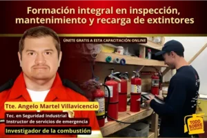 Capacitación virtual gratuita vía Zoom titulada Formación integral en inspección, mantenimiento y recarga de extintores que se realizará el miércoles 04 de junio en la plataforma de todosobreextintores. com
