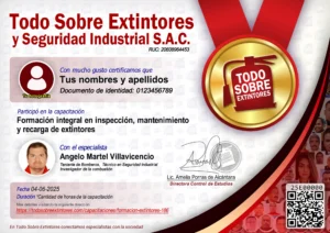 Certificado de la capacitación Formación integral en inspección, mantenimiento y recarga de extintores