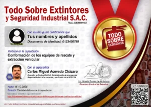 Certificado de la capacitación Conformación de los equipos de rescate y extracción vehicular