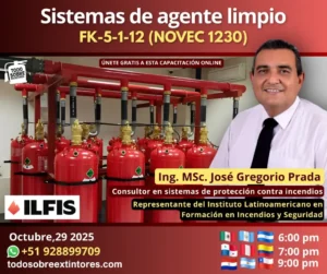 Capacitación virtual gratuita vía Zoom titulada Sistemas de agente limpio FK-5-1-12 que se realizará el miércoles 29 de octubre en la plataforma de https://todosobreextintores.com
