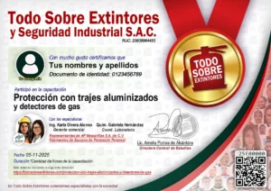Certificado de la capacitación Protección con trajes aluminizados y detectores de gas