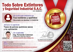 Certificado de la capacitación Tipos de polvo químico seco y su aplicación
