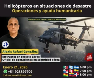 Capacitacion virtual gratuita vía Zoom titulada Operaciones con helicópteros en situaciones de desastre y ayuda humanitaria que se realizará el miércoles 21 de enero en la plataforma https://todosobreextintores.com