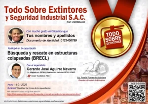 Certificado de la capacitación Búsqueda y Rescate en Estructuras Colapsadas (BRECL)