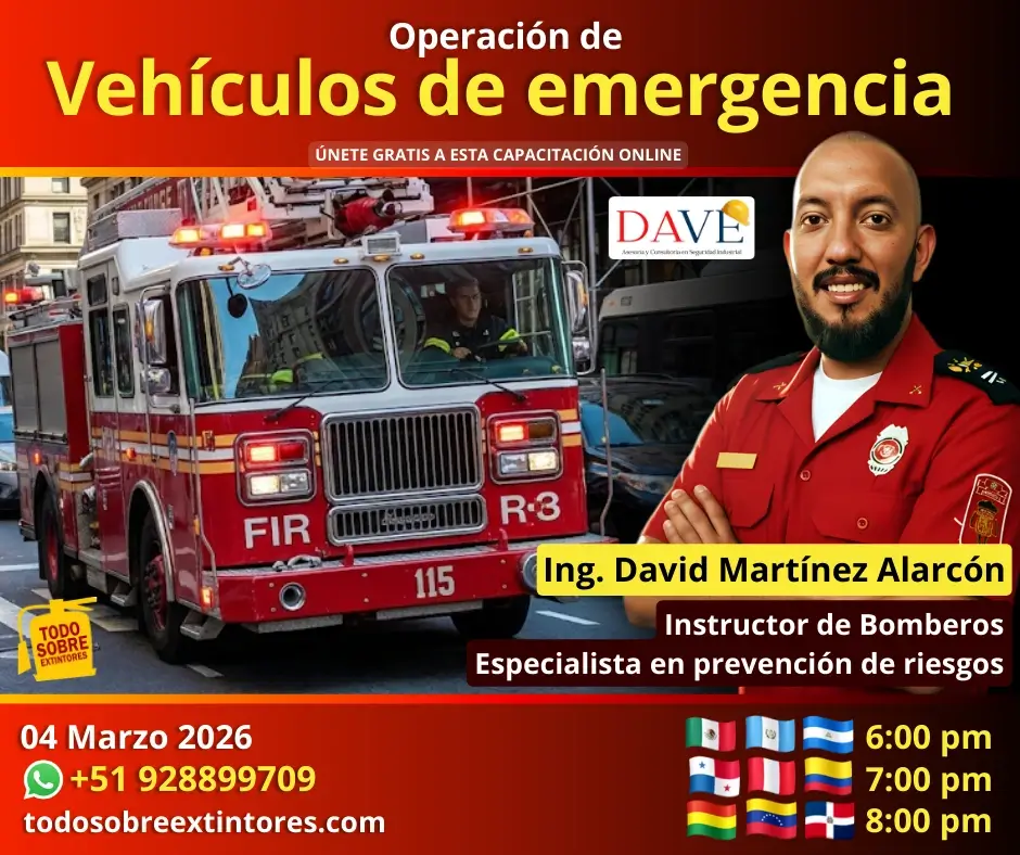Capacitación virtual gratuita vía Zoom titulada Operación de vehículos de emergencia que se realizará el miércoles 04 de marzo en la plataforma https://todosobreextintores.com
